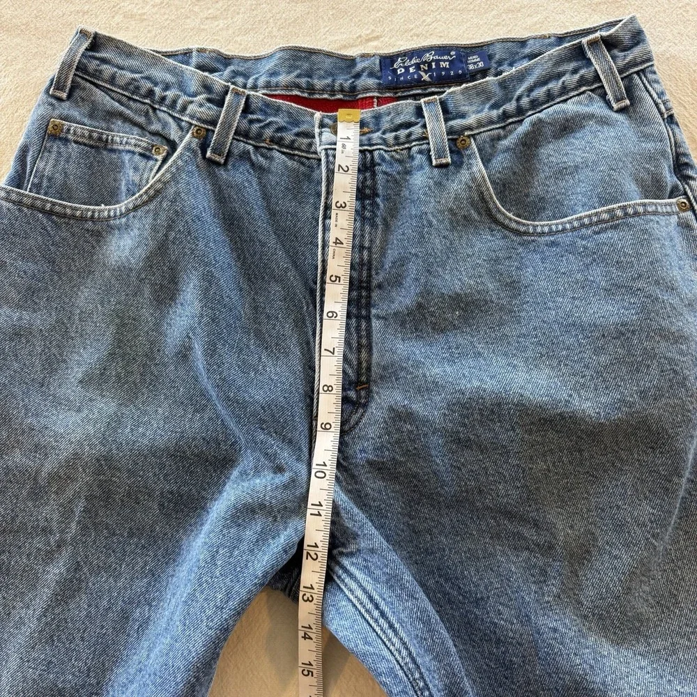 Eddie Bauer USA Made Red Fleece Lined Tapered Jeans Mens 34x29 Denim Relaxed
